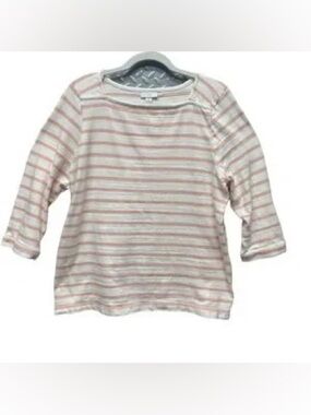 J. Jill Women's 3/4 Sleeve Tee Pink White Stripes Boat Neck